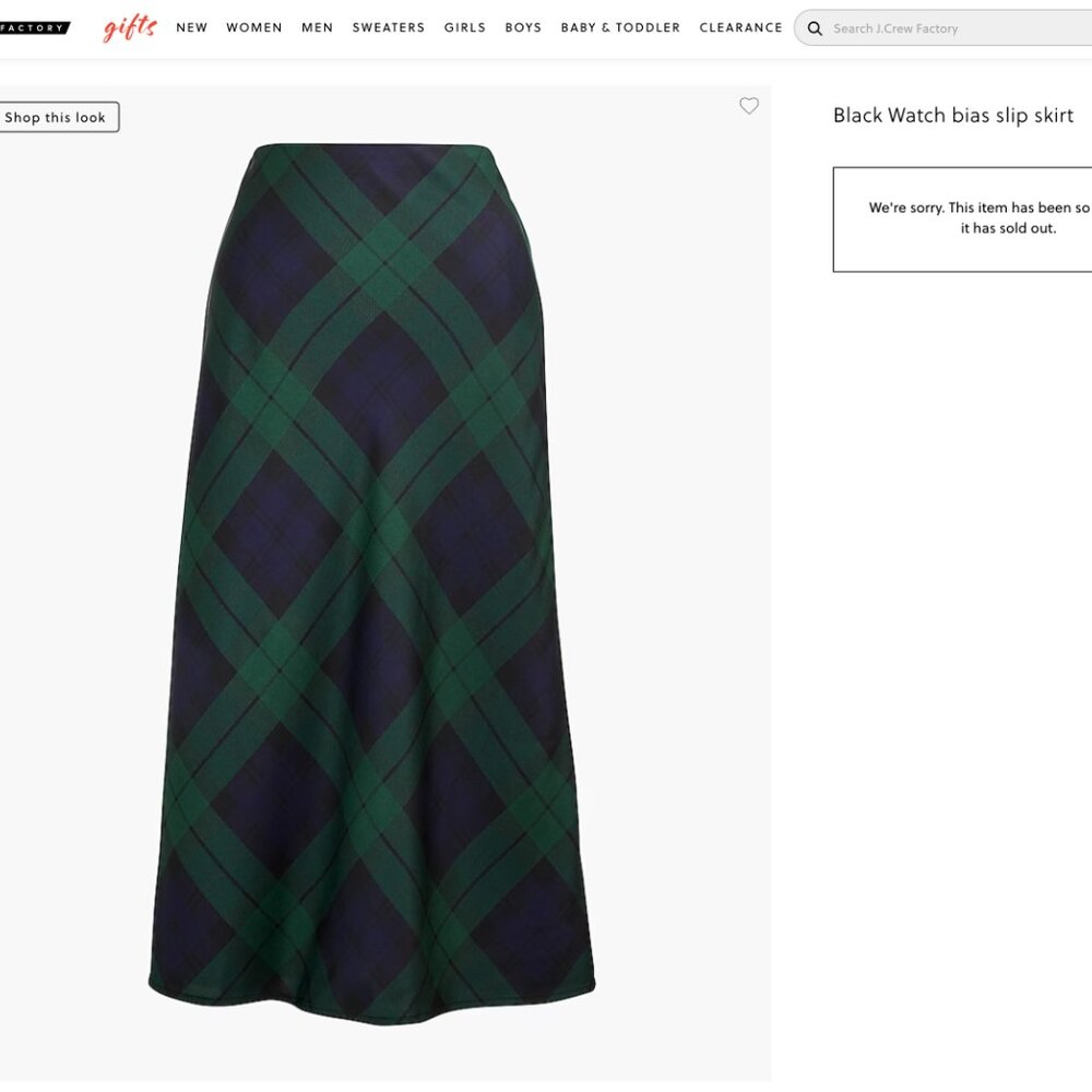 JCrew Small Black Watch Holiday Plaid Slip Skirt